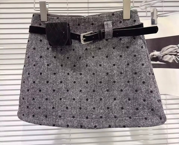 Women Fashion Polka Dot Belted Skirt