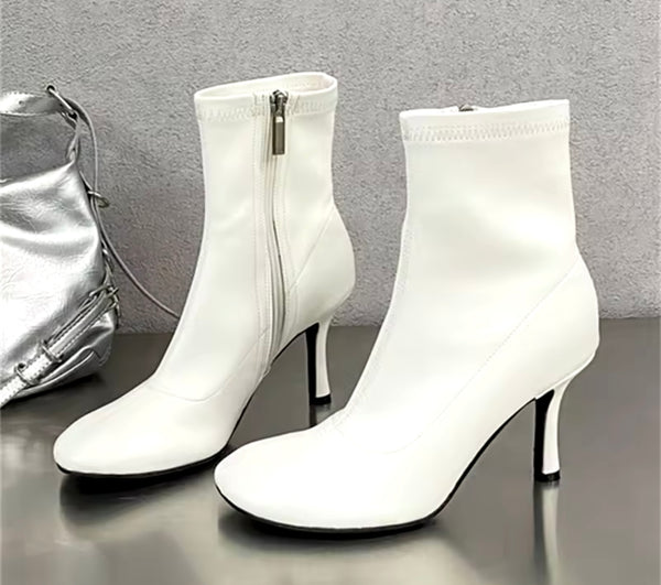 Women Fashion Faux Leather Round Toe High Heel Ankle Boots