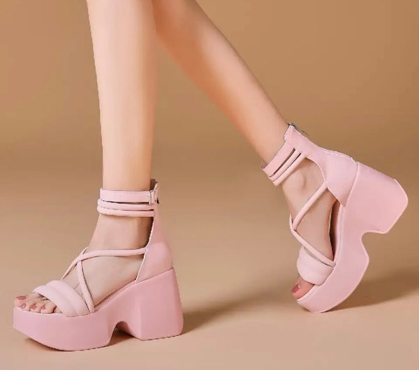 Women Color Platform Fashion Ankle Strap Sandals