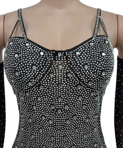 Women Sexy Sleeveless Glove Bling Mesh Romper