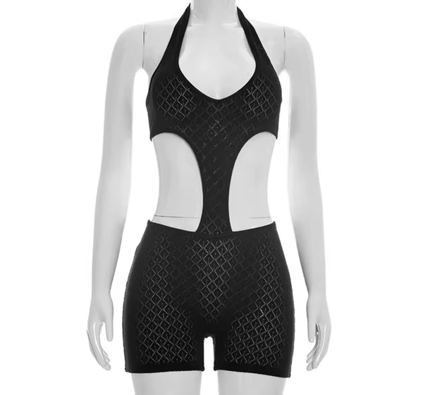 Women Sexy Halter Sleeveless Open Back Mesh Romper