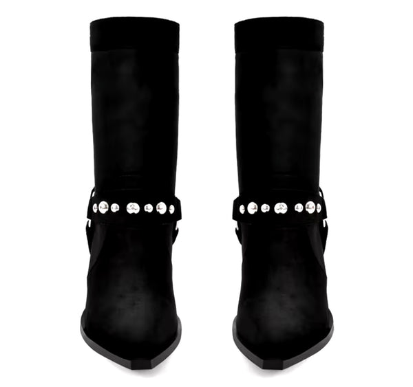 Women Fashion Black Suede Bling Ankle/Knee High Western Boots