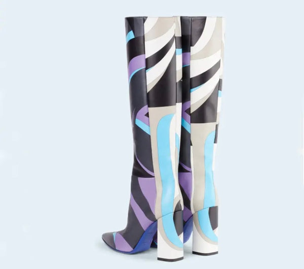 Women Fashion Multicolored Faux Leather Knee High Boots