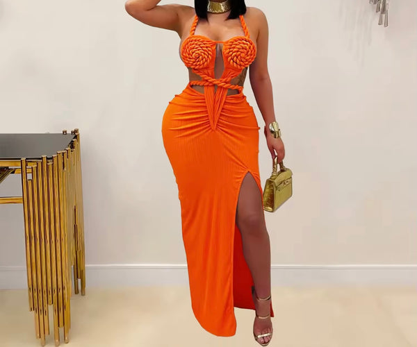 Women Halter Sleeveless Open Back Color Sexy Maxi Dress