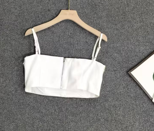 Women White Sleeveless Crop Two Piece Wide Leg Pant Set