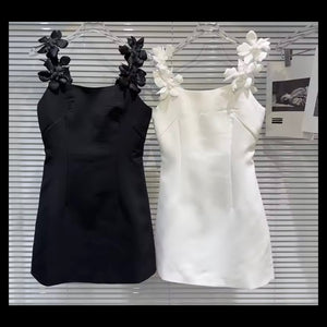 Women Sexy Solid Color Floral Strap Sleeveless Dress