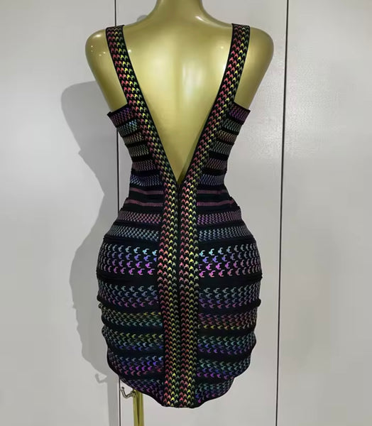 Women Sexy Sleeveless Multicolored Dress