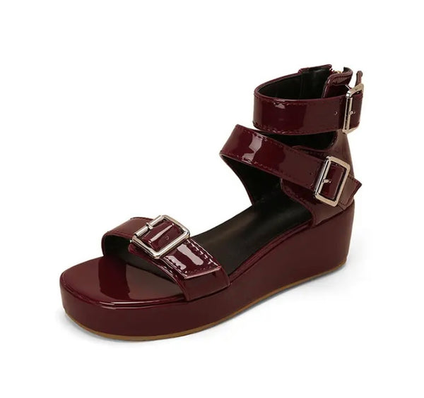 Women Patent Leather Platform Ankle Strap Sandals