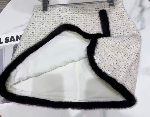 Women Fashion White/Black Full Sleeve Blazer Two Piece Skirt Set