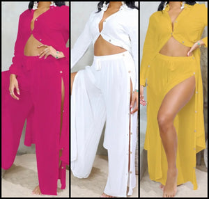 Women Sexy Full Sleeve Button Solid Color Two Piece Pant Set