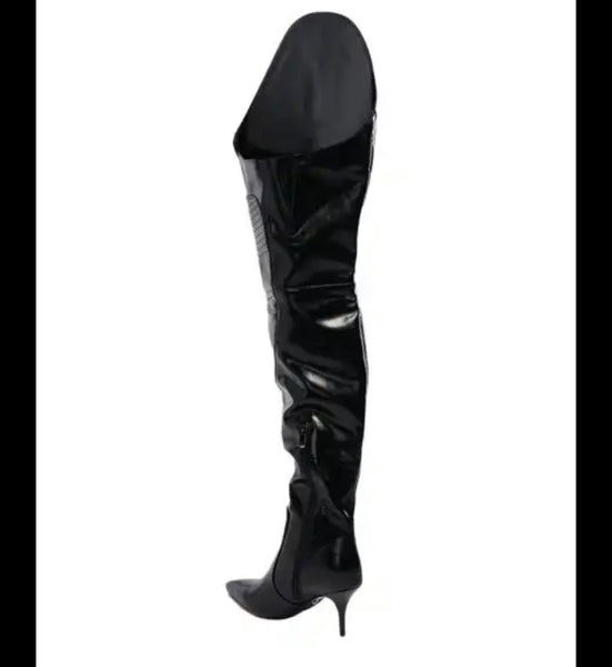 Women Fashion Black Faux Leather Over The Knee High Heel Boots