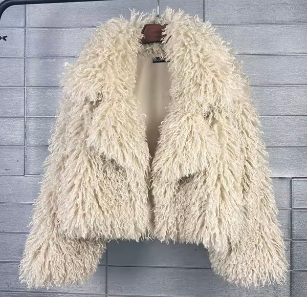 Women Fashion Color Faux Fur Jacket