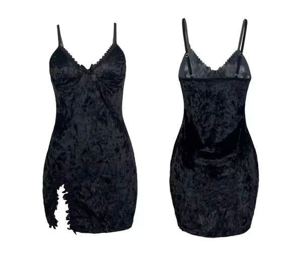 Women Sexy Sleeveless Black Velour Nightgown