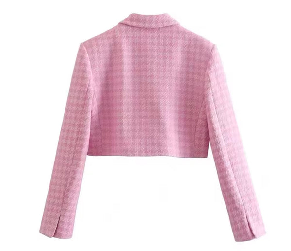 Women Sexy Pink Tweed Bling Button Blazer Two Piece Short Set