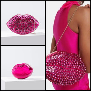 Women Fashion Pink Lip Handbag Purse