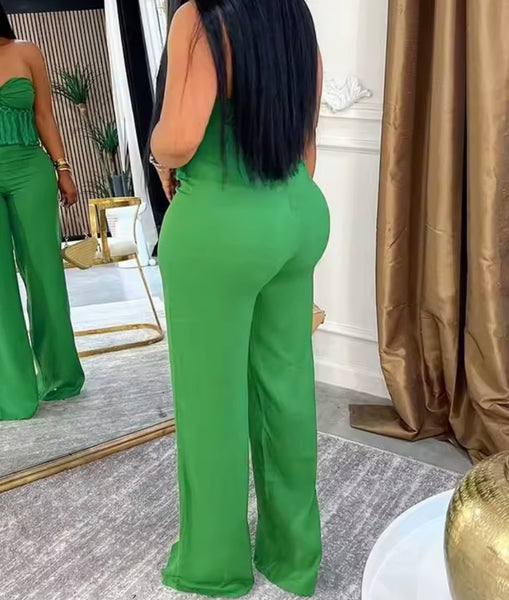 Women Color Strapless Fringe Fashion Jumpsuit