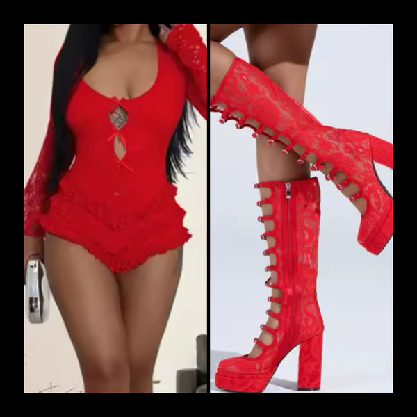 Women Color Fashion Lace Platform Knee High Boots