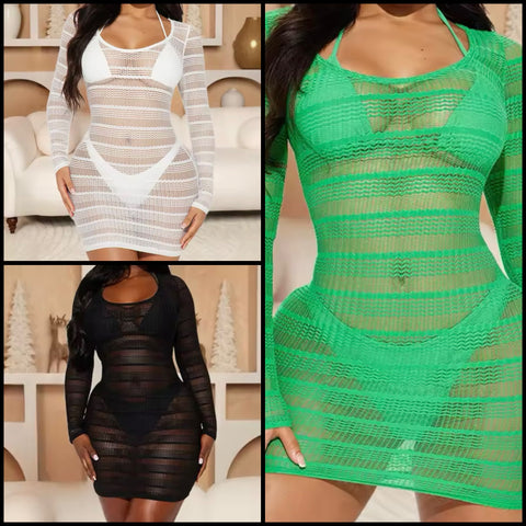 Women Sexy Color Bikini Mesh Cover Up Set