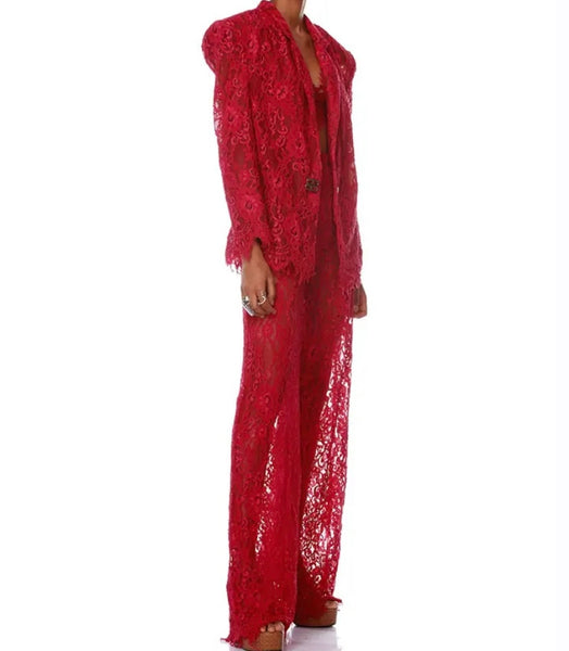 Women Sexy Fashion Lace Three Piece Pant Set