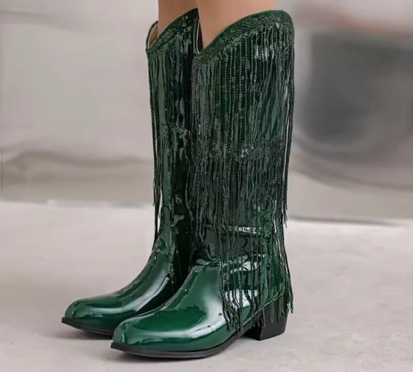 Women Fashion Color Fringe Tassel Western Boots