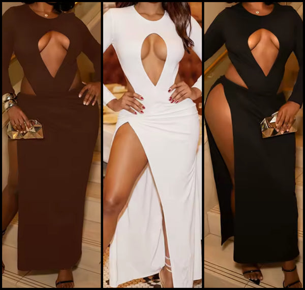 Women Sexy Cut Out Full Sleeve Bodysuit Two Piece Wrap Skirt Set
