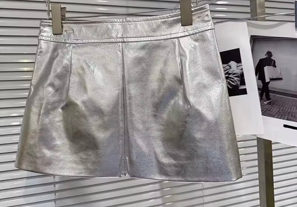 Women Sexy Fashion Front Zipper Faux Leather Skirt