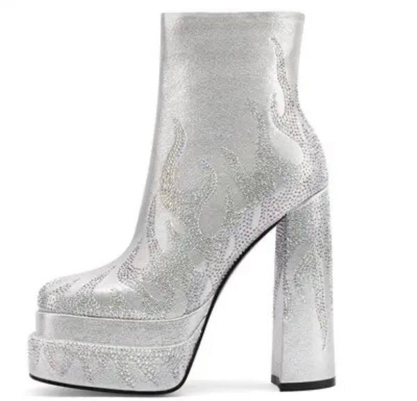 Women Platform Bling Patchwork Fashion Ankle Boots