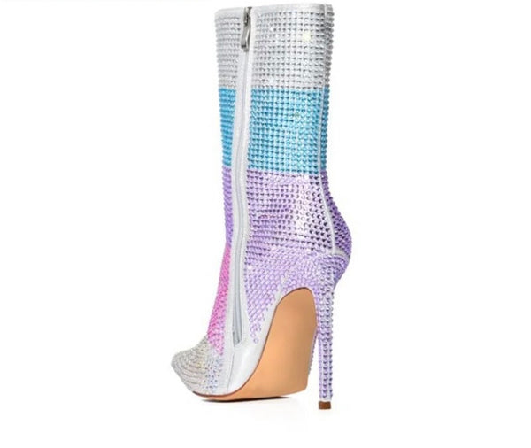 Women Colorful Bling Rhinestone Fashion Zip Up Ankle Boots