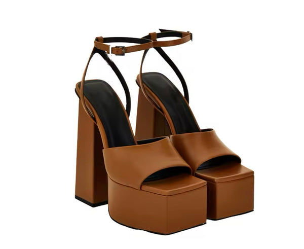 Women Color Fashion Faux Leather Square Toe Platform Sandals