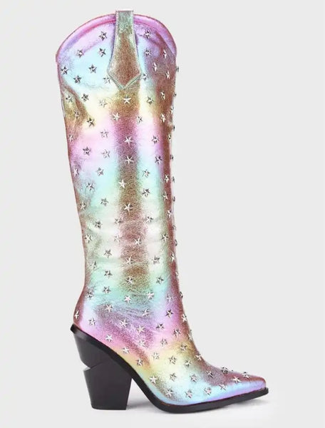 Women Fashion Star Rivet Western Knee High Boots