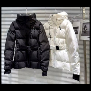 Women Warm Hooded Puff Buckled Jacket