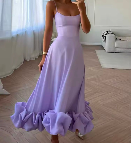 Women Sexy Sleeveless Solid Color Ruffled Maxi Dress