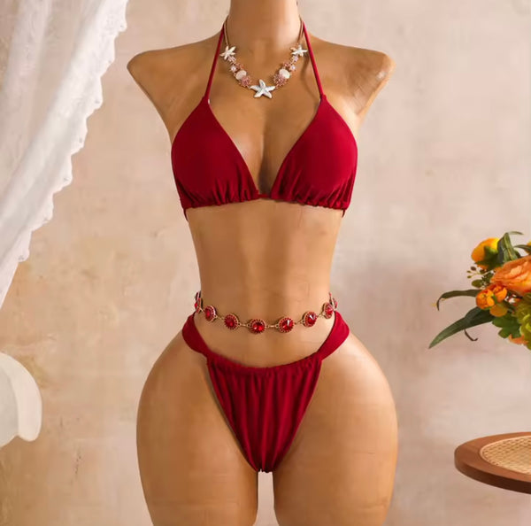 Women Sexy Halter Bikini Mesh Dress Cover Up Set