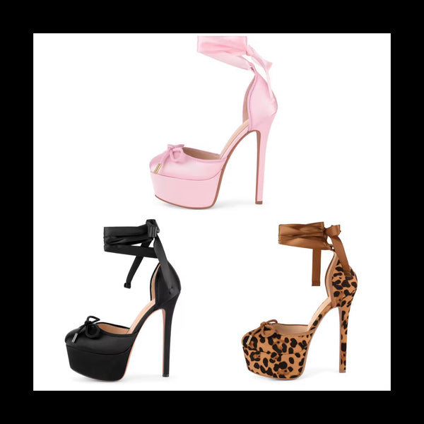 Women Round Toe Platform Ankle Lace-Up High Heels