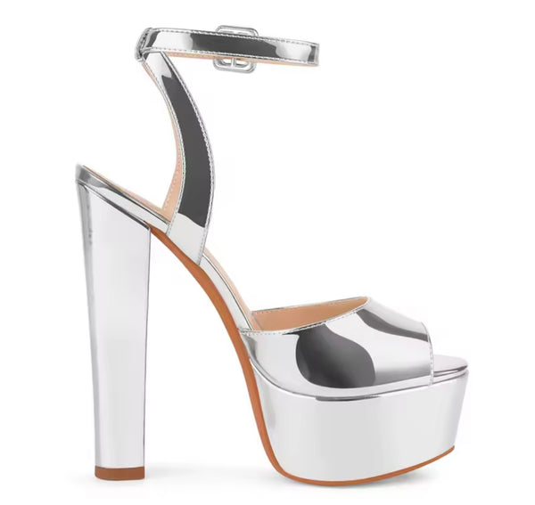 Women Patent Leather Platform High Heel Ankle Strap Sandals