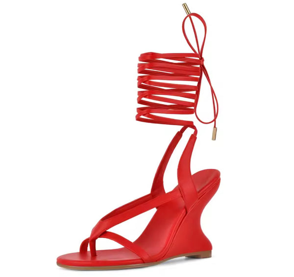 Women Fashion Open Toe Lace Up Wedge Sandals