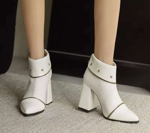 Women Fashion PU Suede Zipper High Heel Ankle Boots