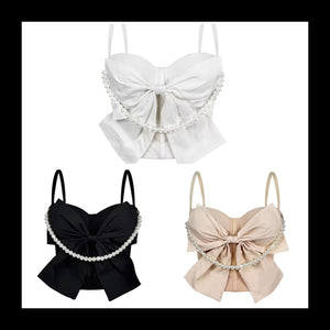 Women Pearl Bow Sleeveless Fashion Tank Top