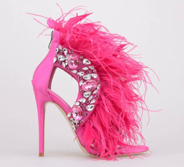 Women Fashion Bling Faux Fur High Heel Sandals