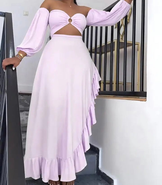 Women Sexy Off The Shoulder Cut Out Full Sleeve Open Back Maxi Dress