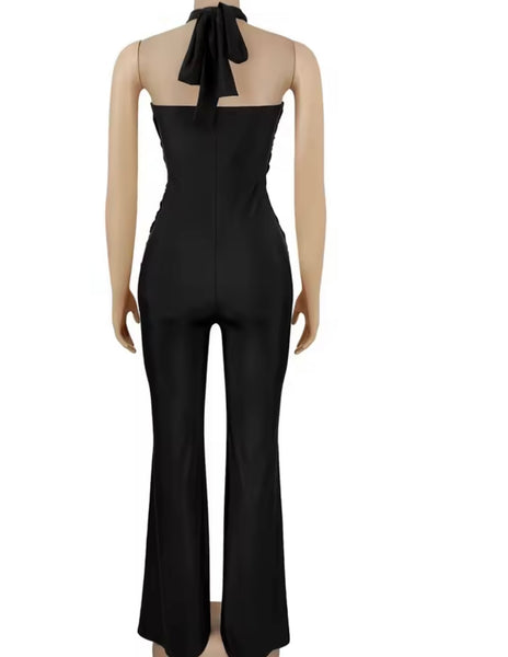 Women Fashion Halter Sleeveless Ribbon Tassel Jumpsuit