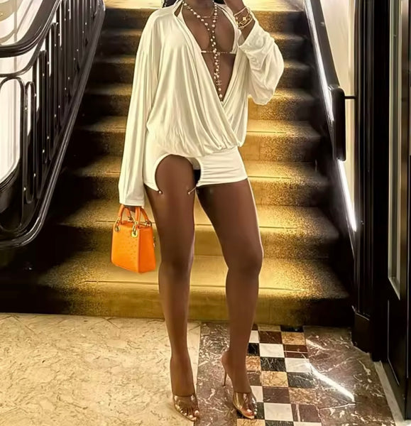 Women Sexy Full Sleeve Ruched Metal Cut Out Dress