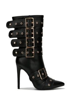 Women Fashion Pointed Toe Buckled Ankle Boots