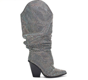 Women Bling Fashion Western Ruched Boots