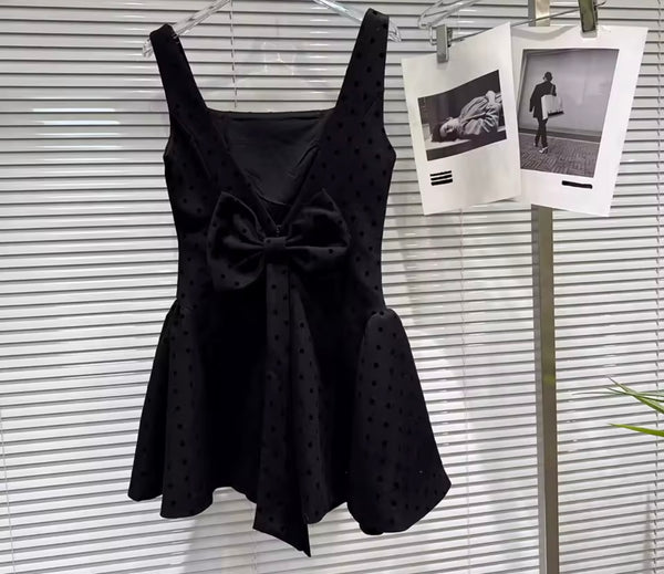 Women Sleeveless Bow Polka Dot Dress