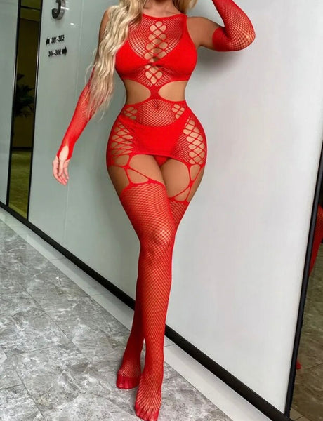 Women Sexy Glove Netted Lingerie Set