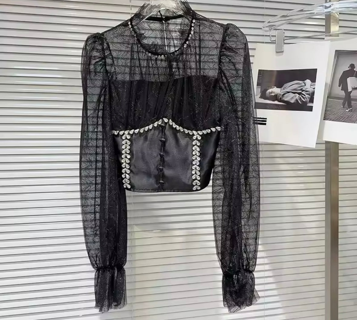 Women Sexy Fashion Bling Lace Full Sleeve Top