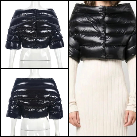 Women Fashion Black PU Puff Jacket