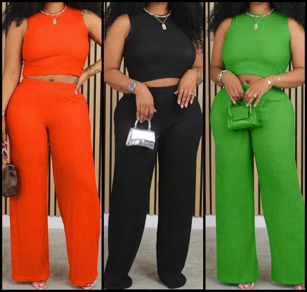 Women Sleeveless Solid Color Fashion Two Piece Pant Set