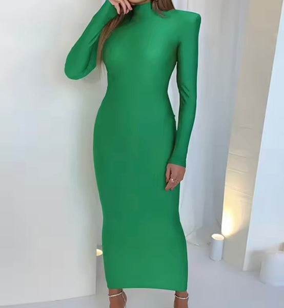 Women Solid Color Full Sleeve Sexy Maxi Dress